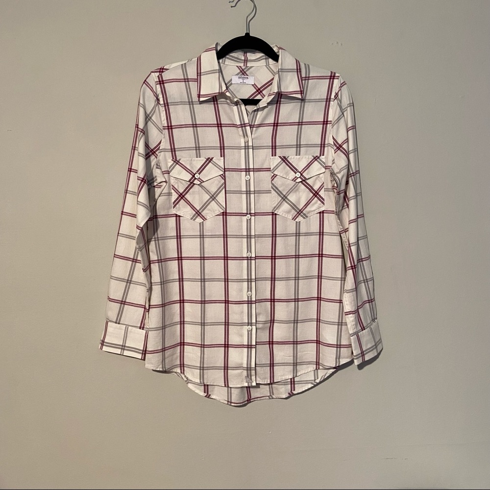 Untuckit Taylor Button Down Plaid Pockets Shirt Women’s 4 100% Cotton Collared